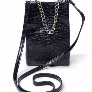 Faux crocodile skin crossbody purse with chain
